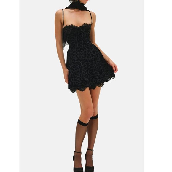 NWT FOR LOVE AND LEMONS SHAE MIDNIGHT VELVET MINI DRESS IN BLACK SIZE S - Picture 1 of 9